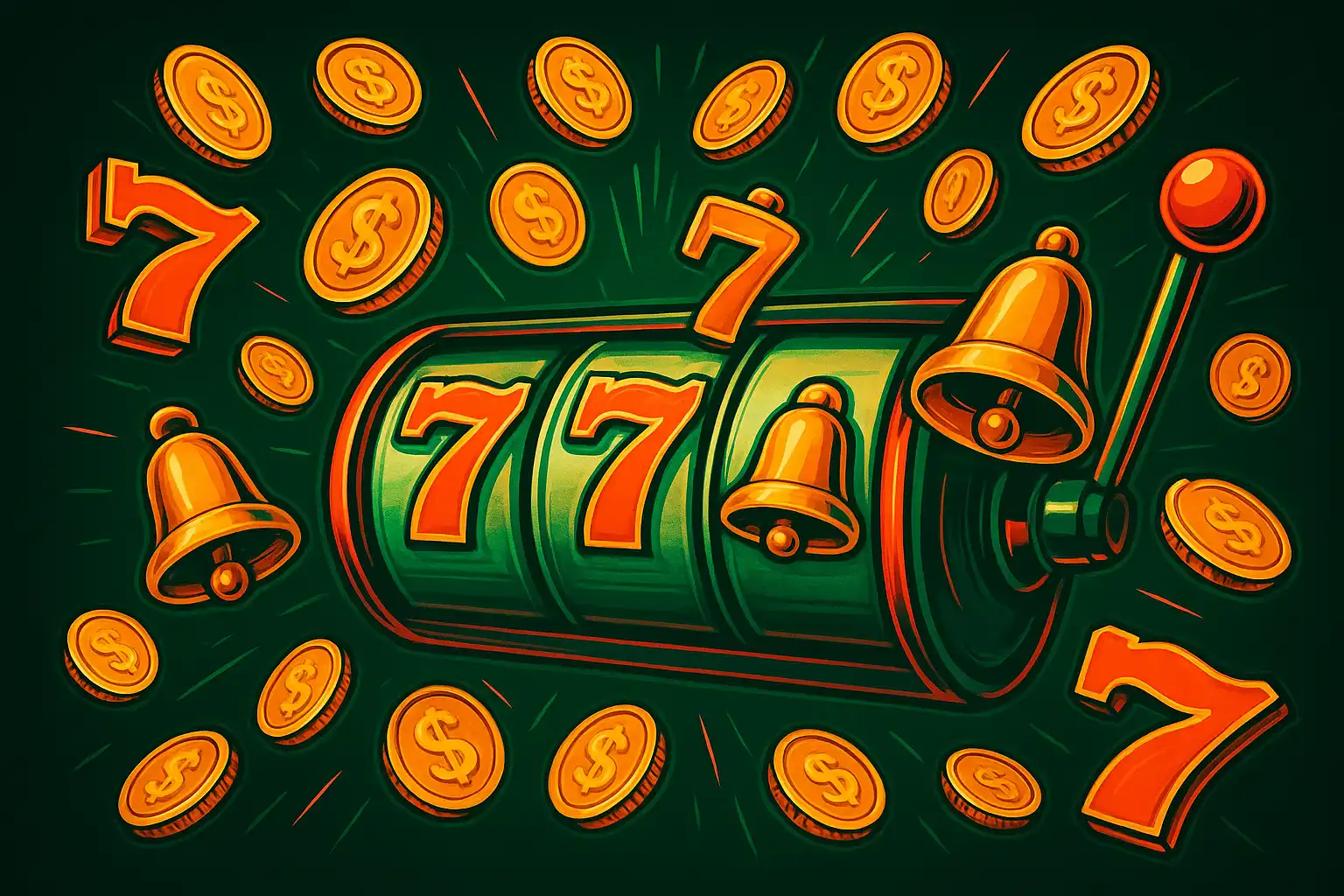 Collage of slot machine reels and symbols representing the WinsRoyal Casino slot library